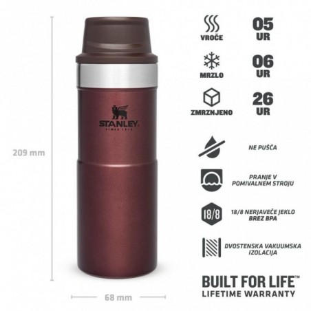 Stanley Classic Trigger Travel Mug 0,35L, Wine Rdeča, Steklenica